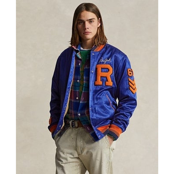Polo Ralph Lauren Other - Polo Ralph Lauren Varsity Bomber Satin Jacket Mens Medium Blue Chenille
